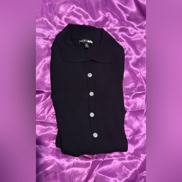 NWOT Fashion Nova Black Button-Up Ribbed Thong Bodysuit - Picture 6 of 8